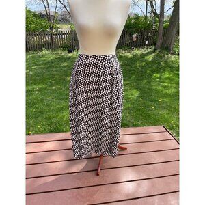 Leslie Fay Black & White Printed Midi Skirt With Elastic Waistband & Back Button